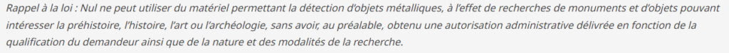 Extrait du Code du patrimoine sur la détection de métaux